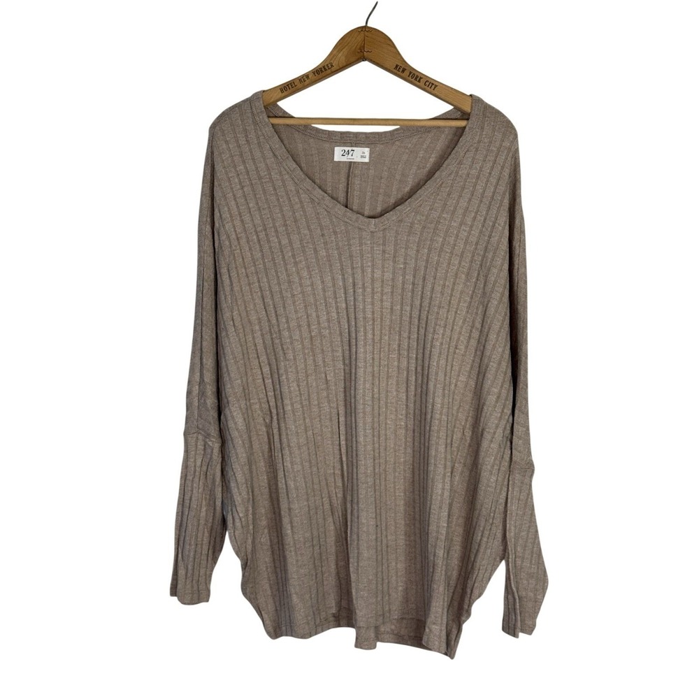 24/7 By Maurices Sweater Size 2XLarge Ribbed V Neck Dolman Sleeve Beige Neutral